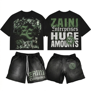 Ensemble de t-shirts pour hommes ZAINI, 280 GSM, 100% polyester, tissu tricoté, noir uni, respirant, col rond, logo personnalisable sur le devant - Product Image 1
