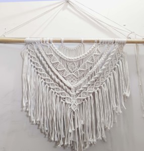 Basantpriya Bohemian Cotton Macrame Wall <b>Hanging</b> Abstract Geometric Pattern <b>White</b> Triangle Home Decor Living Room Washable - Product Image 2