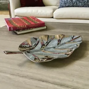 <b>Gold</b> Plated Leaf Decorative <b>Tray</b> Contemporary Plant Design Irregular Shape Single Piece - Product Image 2