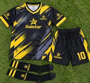 Maillot de football Salstar noir et jaune à imprimé géométrique, manches courtes, col rond, pour homme adulte, toutes saisons, sublimé, anti-humidité - Product Image 6
