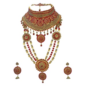 Conjunto de Collar y Aretes Étnicos Indios de Aleación Chapada en Oro, con Cristales Rojos y Diseño Floral, Joyería de Boda para Mujer - Product Image 4