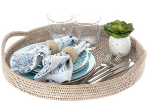 Nueva bandeja de decoración de ratán de moda para sala de estar, dormitorio, cocina, bandeja de ratán tejida a mano de alta calidad, jacinto de agua con asas - Product Image 4