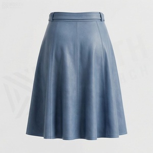 Falda de Cuero Sintético para Mujer, Corte en A, Largo hasta la Rodilla, Color Sólido, con Cinturón, Cintura Regular, Diseño Tejido Brillante, para Todas las Temporadas - Product Image 2