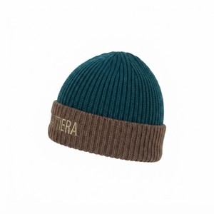 Bonnet en tricot personnalisé marron vert-bleu foncé, chaud pour l'hiver, avec revers et logo brodé - Product Image 2