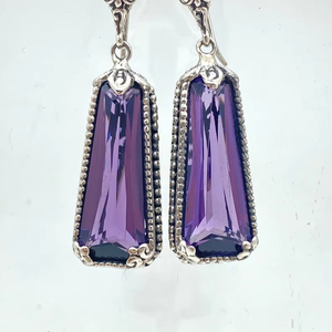 Boucles d'oreilles vintage en argent sterling avec améthyste allongée, style Bali, faites à la main, élégantes, cadeau de mariage pour femme, bijoux - Product Image 5