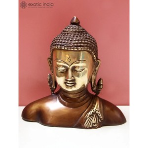 Escultura de busto de Buda de latón de 6 pulgadas hecha a mano para regalar hecha en la India - Product Image 4