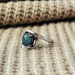 Boho Moss Agate Solitaire Brass <b>Ring</b> Silver Plated Womens <b>Statement</b> Bypass Wholesale <b>Ring</b> - Product Image 5