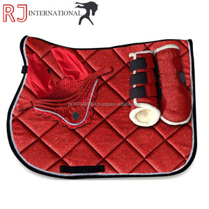 <b>Red</b> <b>Glitter</b> Equestrian Saddle Pad Set Quilted Horse Saddle Blanket with Stirrup Poles and Leg Wraps - Product Image 5