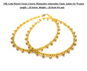 Chaîne de cheville réglable en or 18 carats plaqué or avec pendentif citrine, style minimaliste de luxe, pour unisexe, à porter au quotidien - Product Image 4