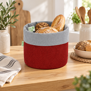 Panier à pain en jute teint en coton recyclé rouge 24x20x20 cm 225 GSM Organisateur Paniers cadeaux Vente en gros OEM Marque privée ANKJ035-DYED-R - Product Image 4