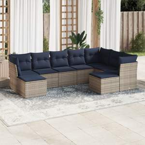 Ensemble de canapés de patio en polyrotin gris, 9 pièces, avec coussins, canapés de jardin - Product Image 1