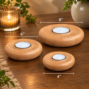 Support rond en bois naturel pour bougies chauffe-plat |   Bol votif artisanal pour la décoration intérieure, accent festif et de table - Product Image 3