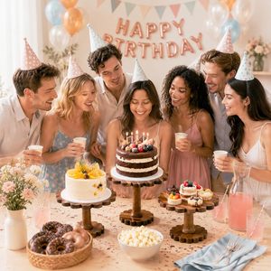 3 Pcs Scalloped Acacia Wood <b>Cake</b> <b>Stand</b> Set 12 10 8 Inch Rustic Farmhouse Cupcake Riser for Wedding Birthday Decoration <b>stand</b> - Product Image 3