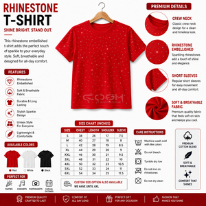 T-shirt rouge en coton à col rond personnalisé avec strass étincelants de qualité supérieure, vente en gros par l'usine Cosh International - Product Image 6
