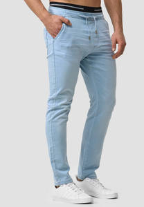 Jean cargo bleu déchiré pour homme 2026, coupe slim, taille haute, jambe droite, en denim enduit, avec braguette boutonnée - Product Image 4