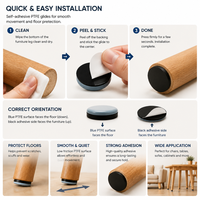 Patins de protection ronds en PTFE de 40 mm, autocollants, pour pieds de chaise et de table