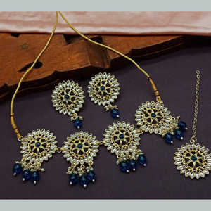 Ensemble de collier ras du cou en pierre Kundan plaqué or exquis 10581261BLU ensemble de bijoux fins - Product Image 1