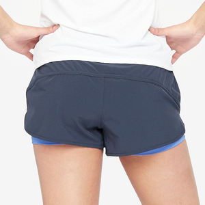 Shorts Deportivos para Mujer con Cintura Elástica, Secado Rápido, Tejido de Spandex y Poliéster, Corte Medio, Diseño Bicolor Azul y Gris - Product Image 4
