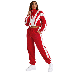 Ensemble de jogging 2 pièces réfléchissant avec bordures, coupe oversize, en nylon Ripstop, comprenant une veste coupe-vent et un pantalon, survêtement léger pour femme avec sweat à capuche - Product Image 1