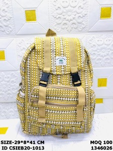 Striped Hemp Fabric <b>Backpack</b> Casual Daily Use 29x8x41cm Zipper Closure Durable Shoulder Strap Boston Style - Product Image 6