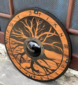 Bouclier de dragon médiéval viking authentique fait main en acier et bois, rond, 24 pouces, finition noire antique, pour décoration intérieure et cosplay - Product Image 3