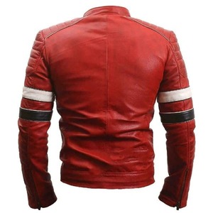 Men Genuine Striped Red Leather Moto <b>Jacket</b> Motorcycle <b>Biker</b> <b>Jacket</b> - Product Image 2