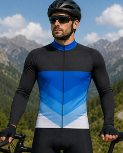Maillot de cyclisme à manches longues pour homme, imprimé géométrique, noir, bleu, rouge, vert sarcelle, fermeture éclair intégrale devant et derrière - Product Image 4