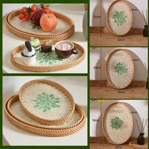 Plateau de rangement en rotin tissé à la main, organisateur de table en osier naturel, plateau de service multifonctionnel en bambou pour la décoration de la maison, la vanité de la cuisine - Product Image 2