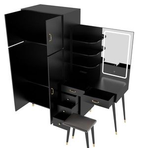 Grande # Set per Camera da Letto #   Toeletta con 5 cassetti e 4 ante, specchio LED e prese di corrente - Product Image 2