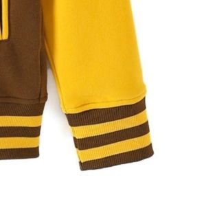 Chaqueta de forro polar raglán Iota personalizada, marrón dorado, estilo universitario griego, chaqueta premium con cremallera, estilo fraternidad, con chenilla. - Product Image 6