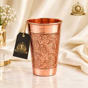 Gobelet en cuivre gravé floral, verre à eau en cuivre pur gaufré, tasse à boire en cuivre à motif floral, articles métalliques en gros - Product Image 1