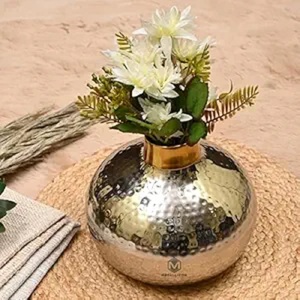 Vintage Silver Metal Simple Flower <b>Vase</b> with Elegant Brass Finish Decorative Pot for Luxury Home Decoration Stylish Floral - Product Image 6