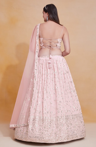 Light Pink Zari Sequence Embroidered Lehenga Choli Set Unstitched Blouse Soft <b>Net</b> <b>Dupatta</b> Wedding Party Wear - Product Image 3