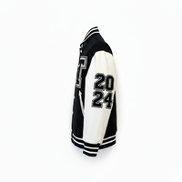 Veste universitaire personnalisée en gros - Veste universitaire streetwear graphique monochrome haut de gamme - Veste Letterman urbaine noir et blanc