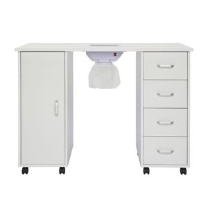 Tavolo Moderno per Manicure in Legno con Anta Singola e 4 Cassetti, Finitura Bianca, Design di Lusso, Struttura in MDF - Product Image 1