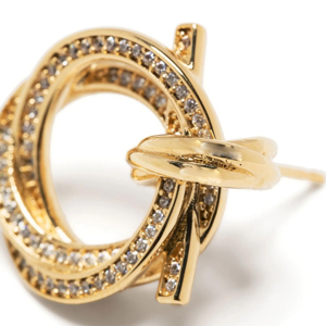 Geometric Diamond Stud <b>Earrings</b> 18K Gold Plated Channel Setting Luxury Women Clipon Everyday Wear - Product Image 2