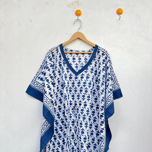 Robe Kaftan Longue en Coton Imprimé pour la Plage, Robe de Plage à Fente Latérale, Manches Mi-Longues, Grande Taille pour Femme, Magnifique Kaftan en Coton - Product Image 1