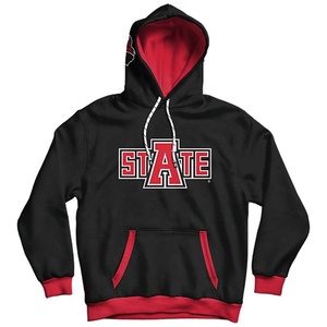 Sudadera con capucha negra para mujer con logo rojo del estado, bolsillo frontal y forro polar, ideal para otoño, de la colección Sorority and Fraternity. - Product Image 1