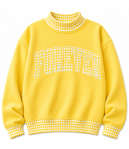 Sweat-shirt à col roulé pour femme, personnalisé OEM, en coton respirant, patchwork à pois et carreaux, grande taille, décontracté - Product Image 5