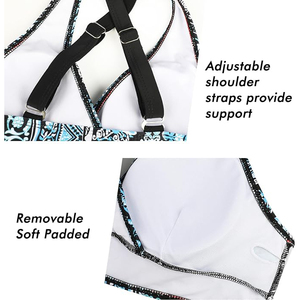 Conjunto de bikini para mujer, Top con cuello en V profundo, parte inferior de cintura alta, traje de baño con estampado geométrico, ropa de playa de dos piezas - Product Image 3