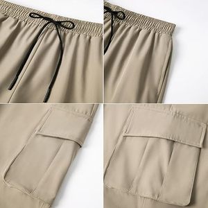 Men Khaki <b>Harem</b> Cargo Pants Elastic Waist Multiple Pockets Casual Loose Fit Breathable Canvas <b>Trousers</b> Autumn Style - Product Image 6