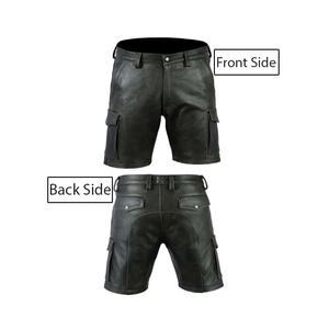 Professional Made <b>Men</b> Custom Leather Fashion <b>Shorts</b> / High Street Leather <b>Patches</b> Solid Pattern Cargo <b>Short</b> - Product Image 5