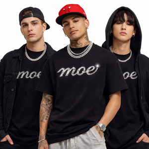 Camisetas de hombre al por mayor con pedrería negra, camisetas de algodón de manga corta, oversize, con diseño brillante y elegante, proveedor OEM. - Product Image 1