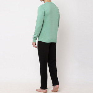 Ensemble de survêtement décontracté pour homme, couleur unie, vert menthe, col rond, avec pantalon noir, coupe régulière, pour le printemps - Product Image 2