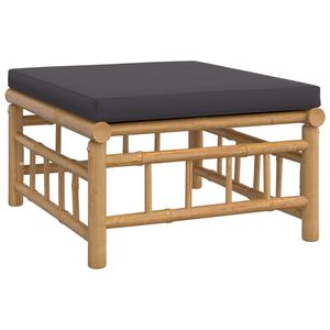 Ensemble de salon de jardin en bambou naturel avec coussins gris foncé - Product Image 5