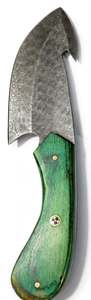 Couteau utilitaire d'extérieur à lame fixe en acier Damas fait main avec crochet à viande et manche en bois vert - Product Image 3