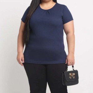 Camiseta de Punto Casual para Mujer, Cuello Redondo, Manga Corta, Color Azul Marino, 100% Algodón Orgánico, Ecológica, de Secado Rápido, Corte Regular - Product Image 1