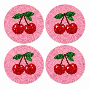 Ensemble de sous-verres perlés fantaisie motif parapluie, roses et blancs, ronds, pour boissons, décoration Monsoon, pour tasses à café, thé, verres et gobelets, vente en gros - Product Image 4
