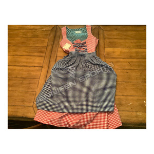 Women Blue&<b>Red</b> Checkered Fabric Lace-Up Dirndl Oktoberfest Costume Blue <b>Red</b> <b>Gingham</b> Apron Bavarian Beer Festival Dress - Product Image 2