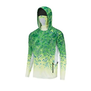 Men Long Sleeve <b>Hooded</b> Fishing <b>Shirt</b> UPF 50 Digital Print Anti-UV Quick Dry Polyester/Cotton Outdoor Wear - Product Image 3